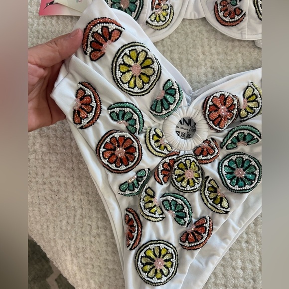 NWT Oceanus Women's White Cara Two-Piece Bikini Set beaded ($315) X-Small - Picture 4 of 8